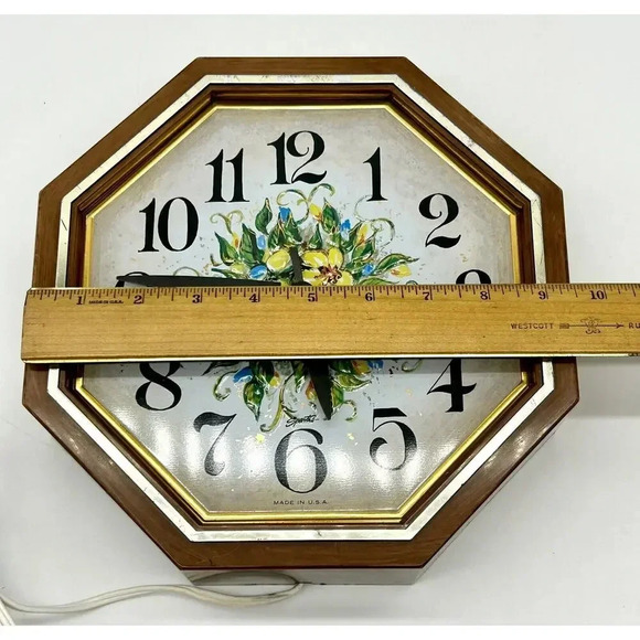 Vintage Midcentury Modern Spartus Flower Wall Octagon Clock Tested & Working MCM - Picture 10 of 10
